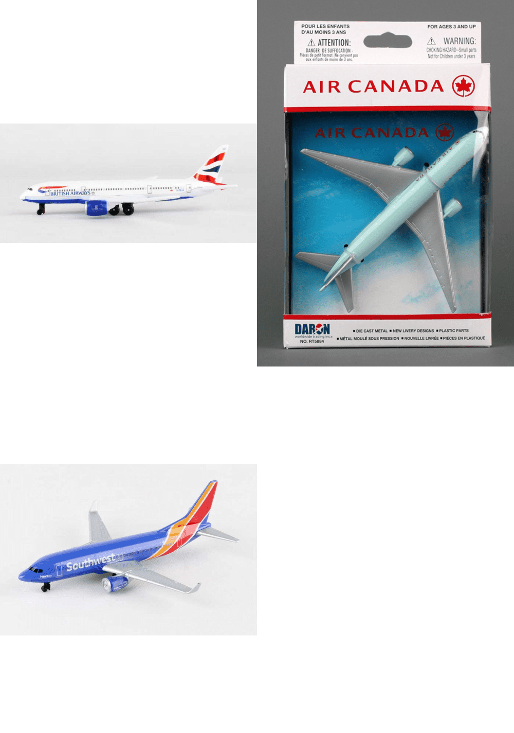 Boeing Diecast Airplane Package American Daron British Airways Three 5.5 Diecast Model Planes 