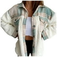 thumbnail image 3 of DDAPJ pyju Women's Fuzzy Sherpa Jacket Fleece Spliced Plaid Shirt Jackets Button Down Shacket Coat with Pockets Green M, 3 of 6