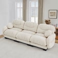 thumbnail image 2 of NEW Pleated Design Cozy Chenille Fabric 3 Seater Modular Sofa with High-Density Ergonomic Foam Seat, Curved Round Armrests and 2 Round Throw Pillows,Beige, 2 of 8