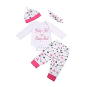 0-18M Lovely Newborn Baby Daddy's Girl and Mommy's World Romper+Arrow And Love Heart Printed Long Pants 4PCs Outfits Set