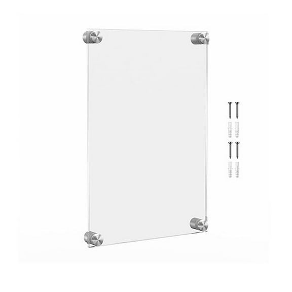 Sign Holder Clear Acrylic Holds 8.5 x 14 Overall Size 11.5" x 17" Stainless Steel Standoffs Peel Protective Film on Both Sides Wall Door Mount Office Hotel Lobbies by