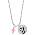 thumbnail image 1 of Delight Jewelry Silvertone Small Pink Crystal Cross Silvertone Script Initial Disc - Y - Charm Necklace, 20"+3", 1 of 4