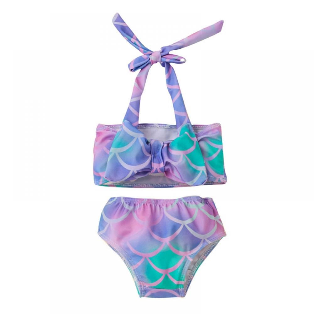 2Pcs Baby Girls Halter Bowknot Tube Top+Short Bottoms Bikini Bathing Suit Swinwear