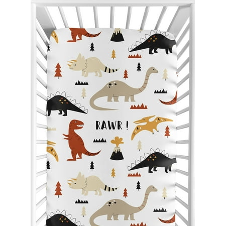 UPC: 0846480090502 | Mod Dinosaur Black and Orange Fitted Crib Sheet by Sweet Jojo Designs