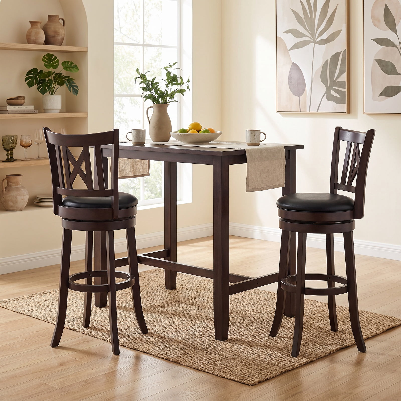 Furnibear Set of 2 Bar Stools Swivel Bar Chairs with Hollowed Backrest and Footrest-30 inches for Kitchen Island Counter Bar Pub Dining Home, Taupe
