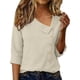 thumbnail image 2 of Tops de Color Sólido para las Mujeres Camisa de Botón Casual 3/4 Manga Cuello Redondo Tops de Lino para las Mujeres Primavera Verano, 2 of 6
