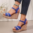 thumbnail image 3 of Womens Platform Sandals Cork Wedge Heels Open Toe Glitter Strap High Heeled Party Prom Dress Shoes Blue Size 7.5, 3 of 7