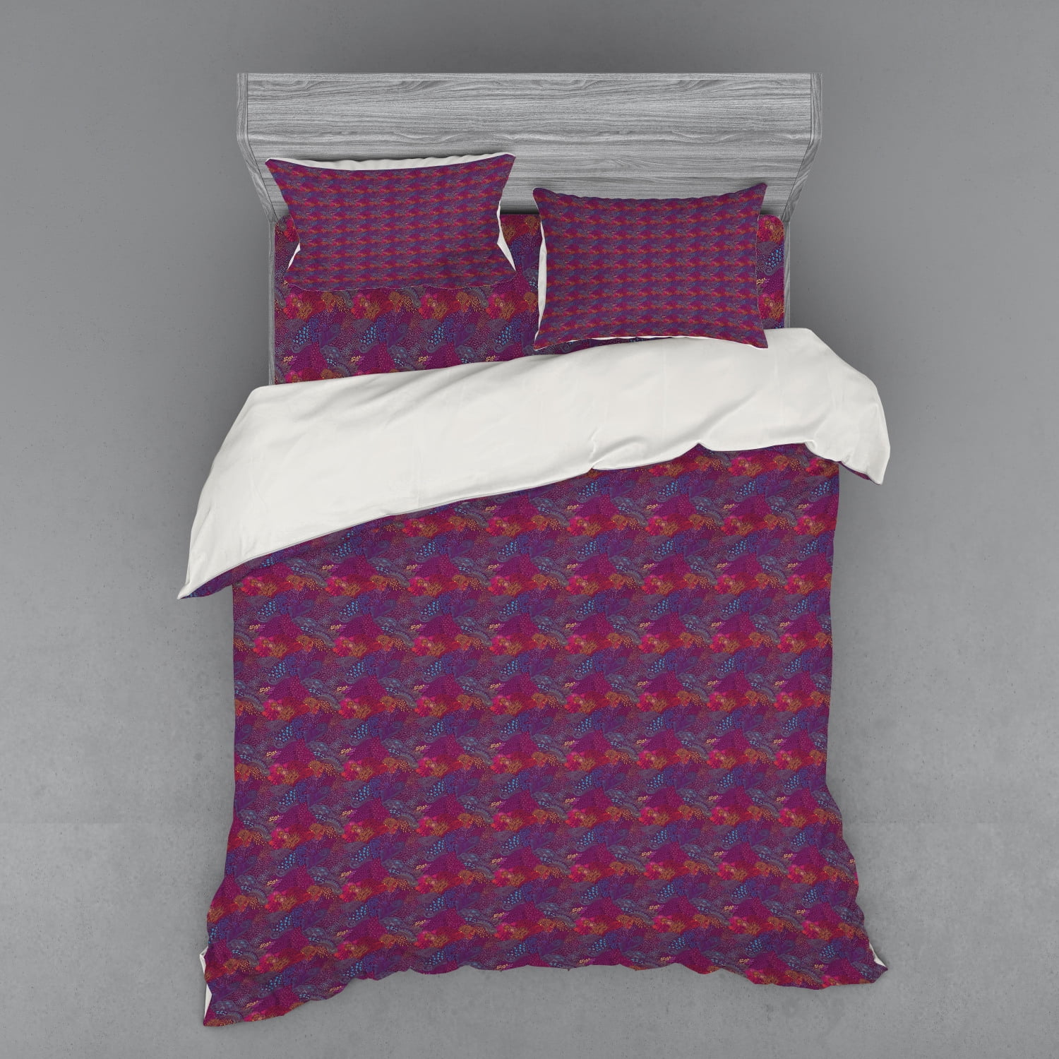 Boho Duvet Cover Set Botanical Motif In Dark Tones Swirls Berry