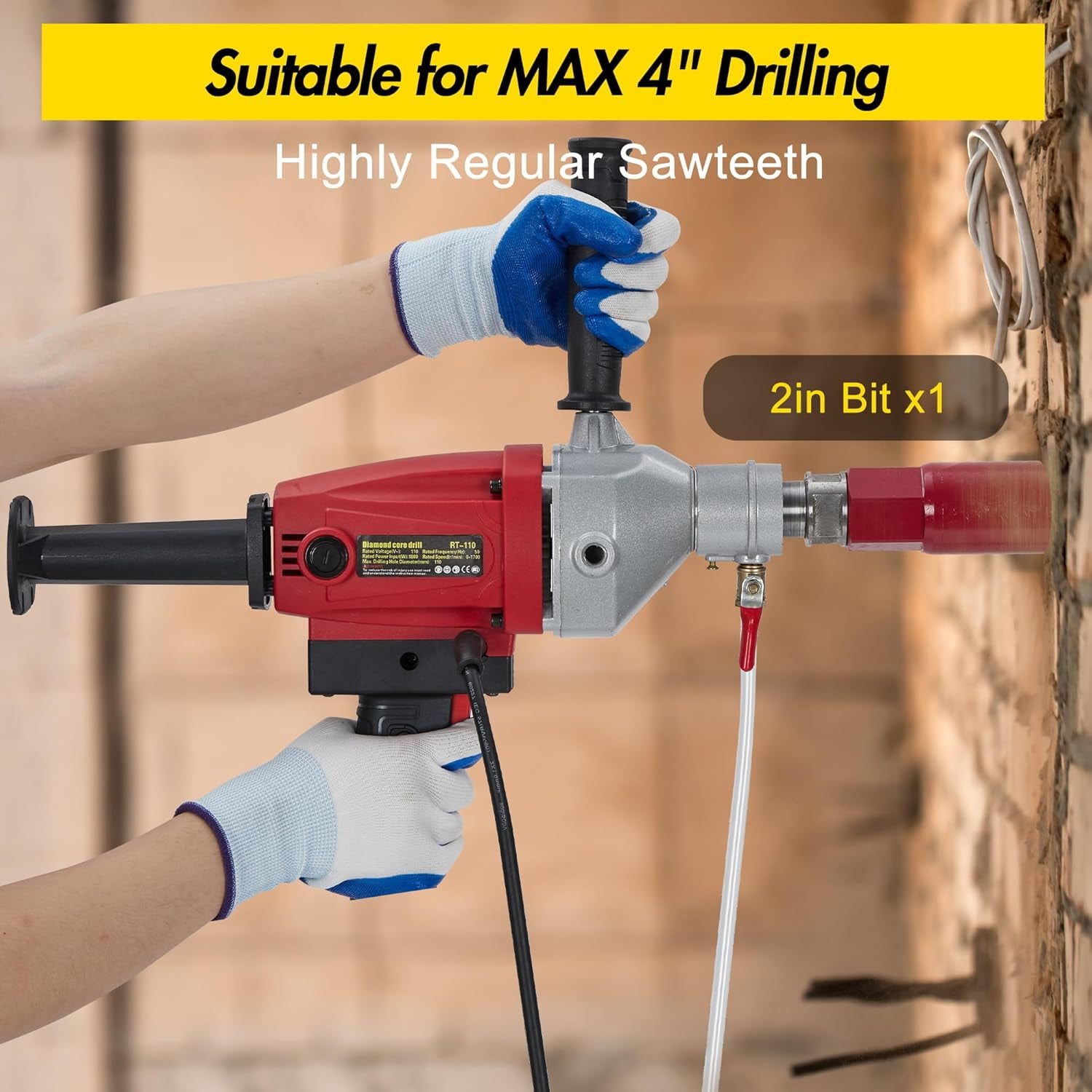 Telyswee 1500W Handheld Diamond Core Drilling Machine, 2-Speed Concrete Core Drill Rig (1100RPM/2400RPM), 1-1/4" Thread Power Drill for Brick, Concrete, Block, and Stone