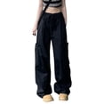 thumbnail image 6 of NFTOEIULA Women Drawstring Waist Straight Wide Leg Cargo Pants With Pockets, 6 of 7