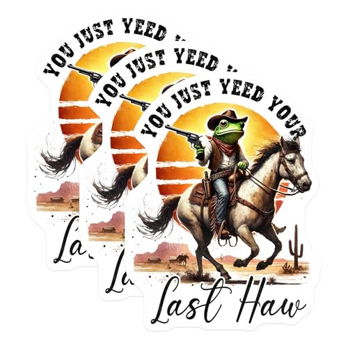 (3 Pack) Frog Cowboy Decals - Last Haw Pun - Wild West Stickers - 3 Inches On Longest Side - Easy Peel & Apply - Made in USA - 3MCS4342