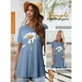 thumbnail image 5 of QAFOPEH Women Daisy Print Round Neck Short Sleeve High-Low Hem Top, 5 of 7