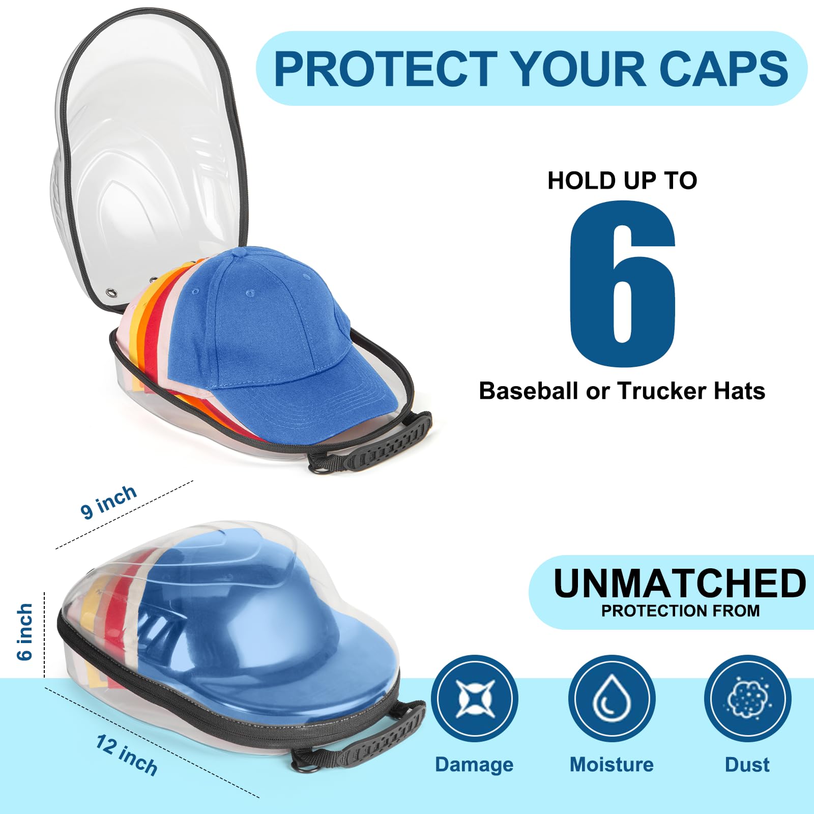 Clear Hat Case For Baseball Caps, Hard Hat Travel Case Carrier 