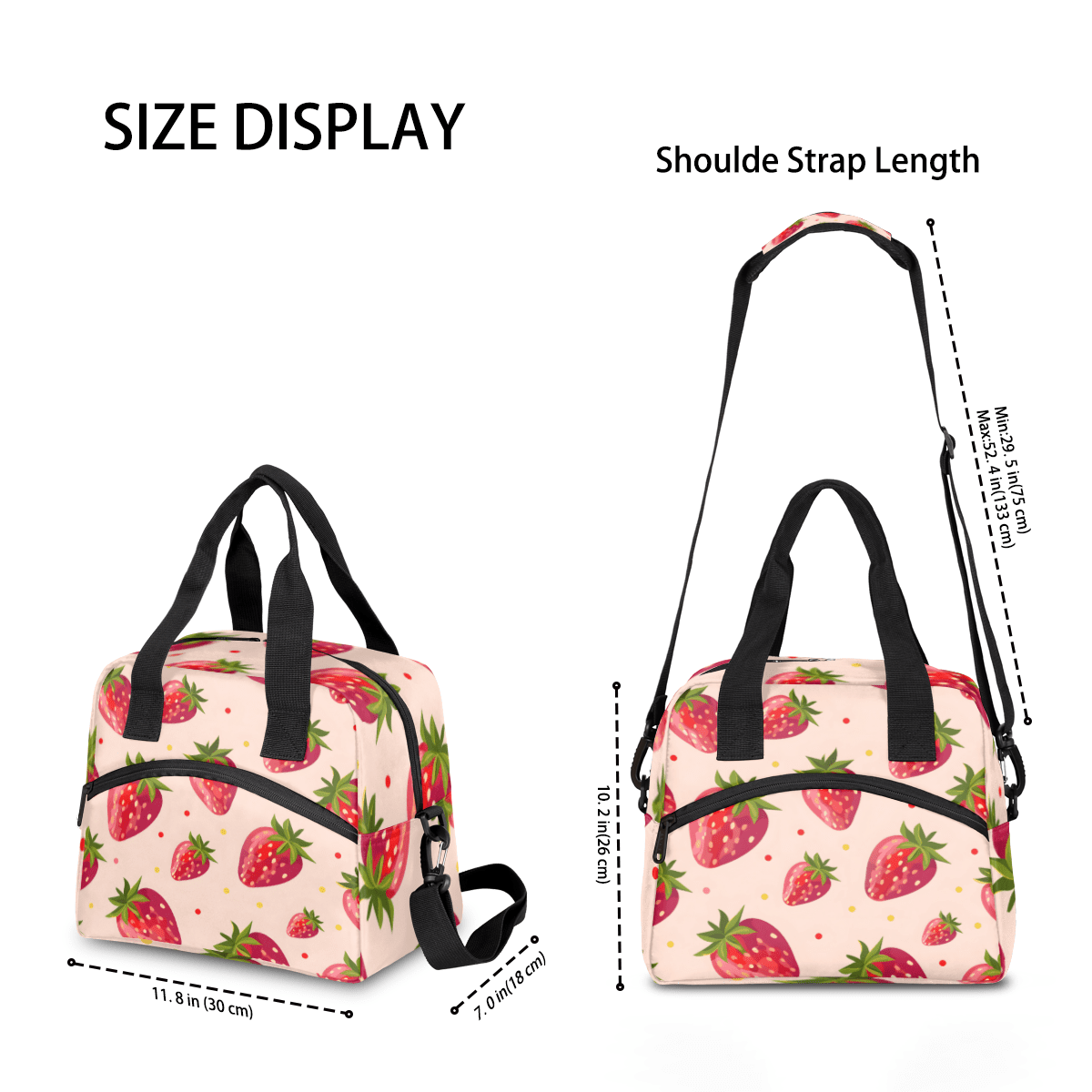 Herdesigns Strawberry Insulated Lunch Bag for Women Men Adults Large Reusable Lunch Box Strawberries Leakproof Cooler Tote Bags with Adjustable Shoulder Strap