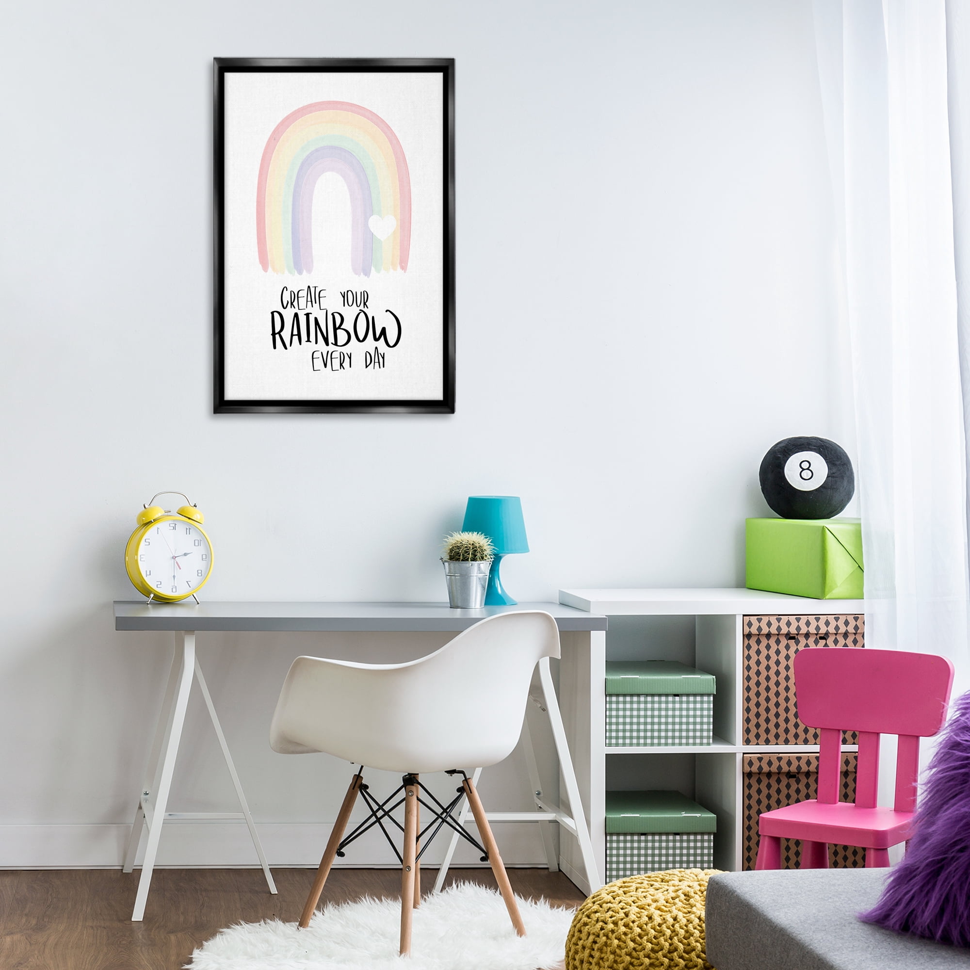 Stupell Industries Create Your Rainbow Text & Numbers Painting Black Floater Framed Canvas Art Print Wall Art, 21 x 31