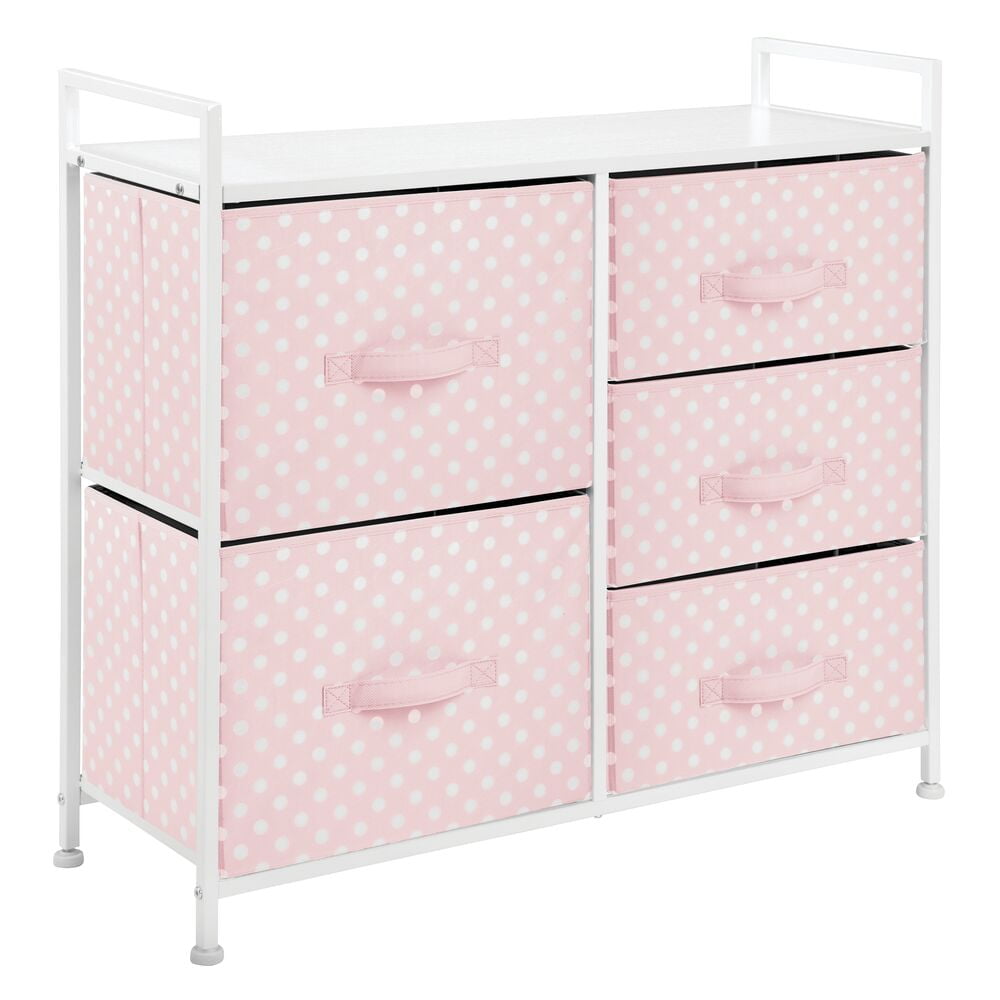 mDesign Wide Dresser Storage Organizer Unit, 5 Drawers, 32.6" W Pink