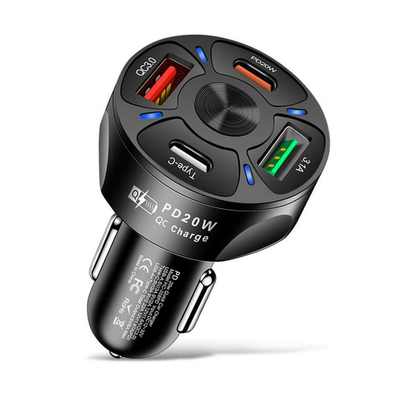 4-Port Car Charger For phone Fast Charge PD 20W Type C USB Adapter