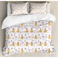 thumbnail image 1 of Flamingo Duvet Cover Set Queen Size, Tropical Animals and Pineapples on Triangle Backdrop Memphis Style, Decorative 3 Piece Bedding Set with 2 Pillow Shams, Pale Orange Pale Pink, by Ambesonne, 1 of 3