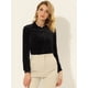 thumbnail image 3 of Blusa de manga larga con bolsillo delantero y cuello de punta para mujer, camisa de terciopelo de trabajo con botones Negro S, 3 of 5