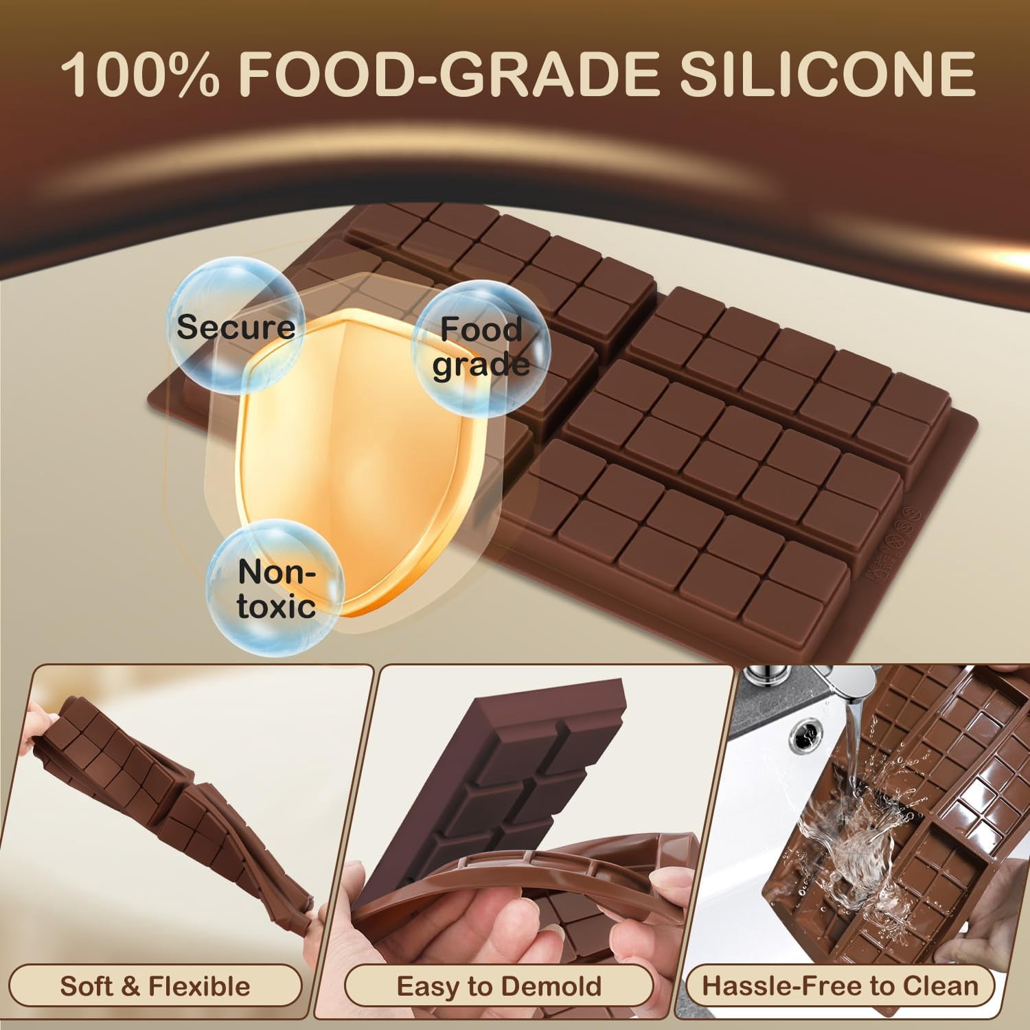 Chocolate Bar Mold, Non-Stick Silicone Molds for Stuffed Bar, Food Grade Square Candy Dubai Pistachio Rod, Snacks, Candies, Desserts (10 Snap)