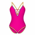 thumbnail image 5 of pstuiky Womens Bathing Suits, Women One Piece Swimsuit Deep V Neck Neon Tie Back Bathing Suit with Removable Pads Cute Swimwear for Women Beach Pool Summer Swim Suit Discount Hot Pink L, 5 of 7