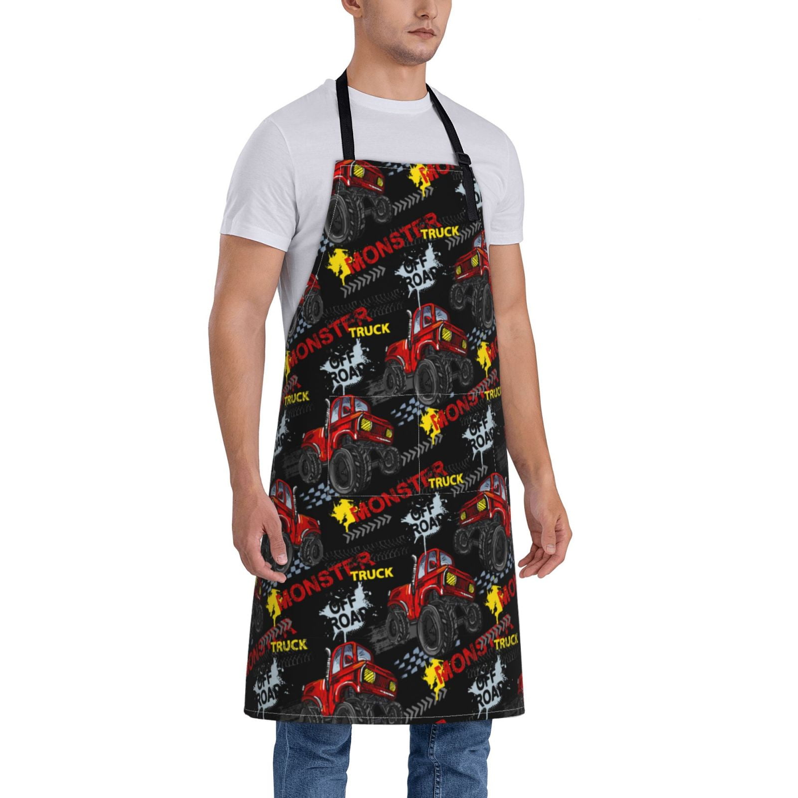 Kdxio Monster Truck Apron with Pockets Adjustable Kitchen Aprons for Men Women Waterproof Aprons for Cooking,Drawing,Crafting, Baking Household Cleaning