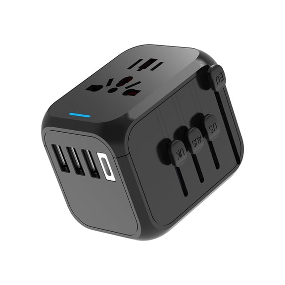 HITRENDS Universal Travel Adapter, Type-C Charging Plug for USA, EU, UK, Australia, Black