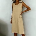 thumbnail image 6 of QUNYINEY Solid Sundress Women Midi Sleeveless Cotton Linen Casual Tank Dress Summer Crew Neck with Pockets Loose Fit Dresses, 6 of 7