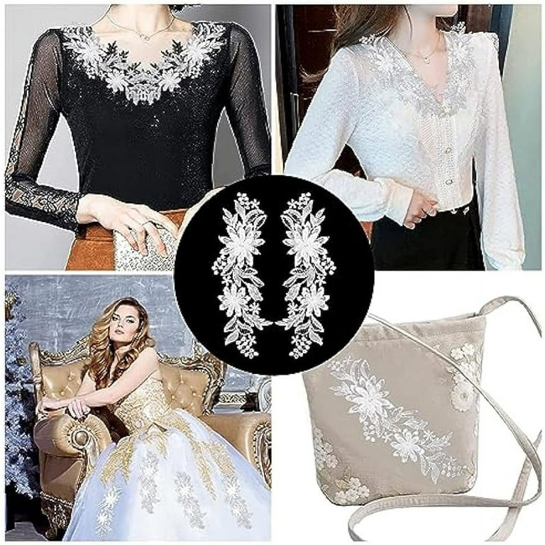 4Pcs Embroidery Lace Patches Neckline Applique Collar Trims