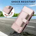 thumbnail image 7 of ShieldFlex Wallet Case for iPhone 13 Pro RFID Blocking 5-Card Holder Soft PU Leather Magnetic Snap Crossbody Shoulder Strap Zipper Pocket Phone Case,Rosegold, 7 of 7
