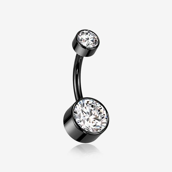 Implant Grade Titanium Blackline Internally Threaded Bezel Set Gem Belly Button Ring