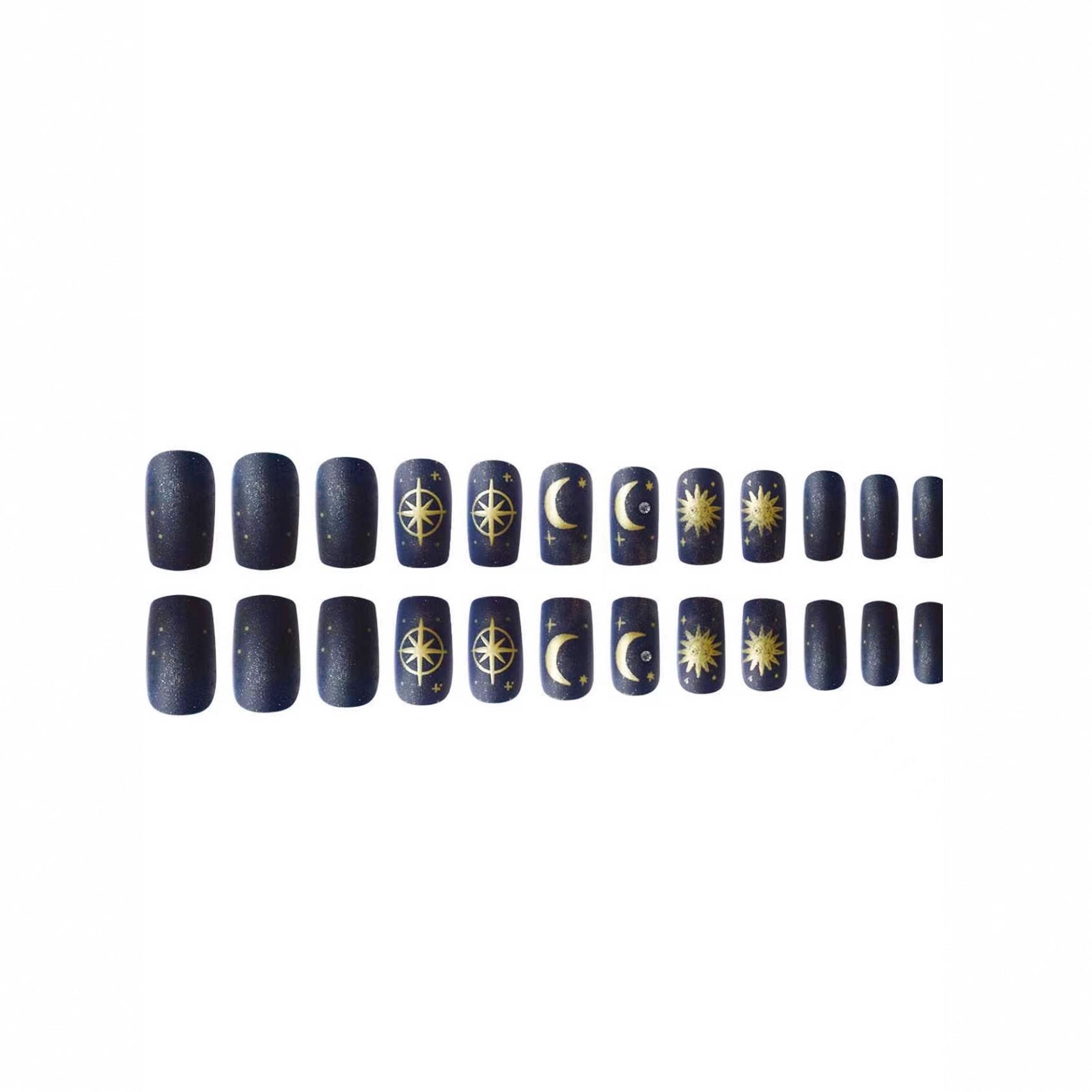 Cross-border hot sale square fake nails classic solid color fashion starry sky graffiti moon star design nail art wear nail