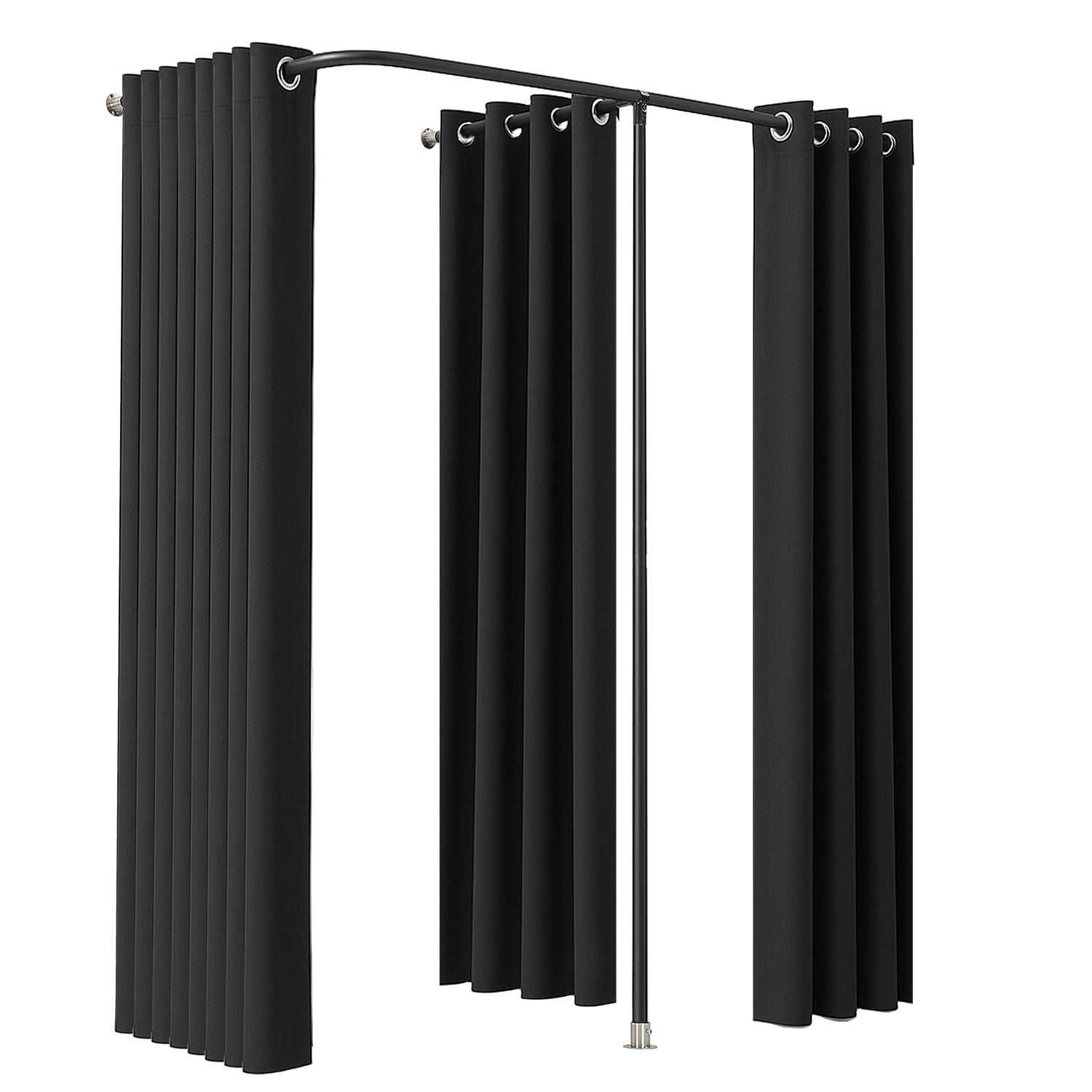KFFKFF Portable Fitting Room with Durable Polyester Curtains, Double Changing Spaces with Divider Curtains, Ideal for Boutiques, Studios, Tailor Shops, Offices, and Malls, 79 x 39 x 79 in (Black)