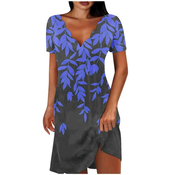 Generic Women Plaid Shirt Dress Casual V Neck Button 3/4 Sleeve Mini Dresses Flowy Tiered Ruffle A-Line Knee Length Dress