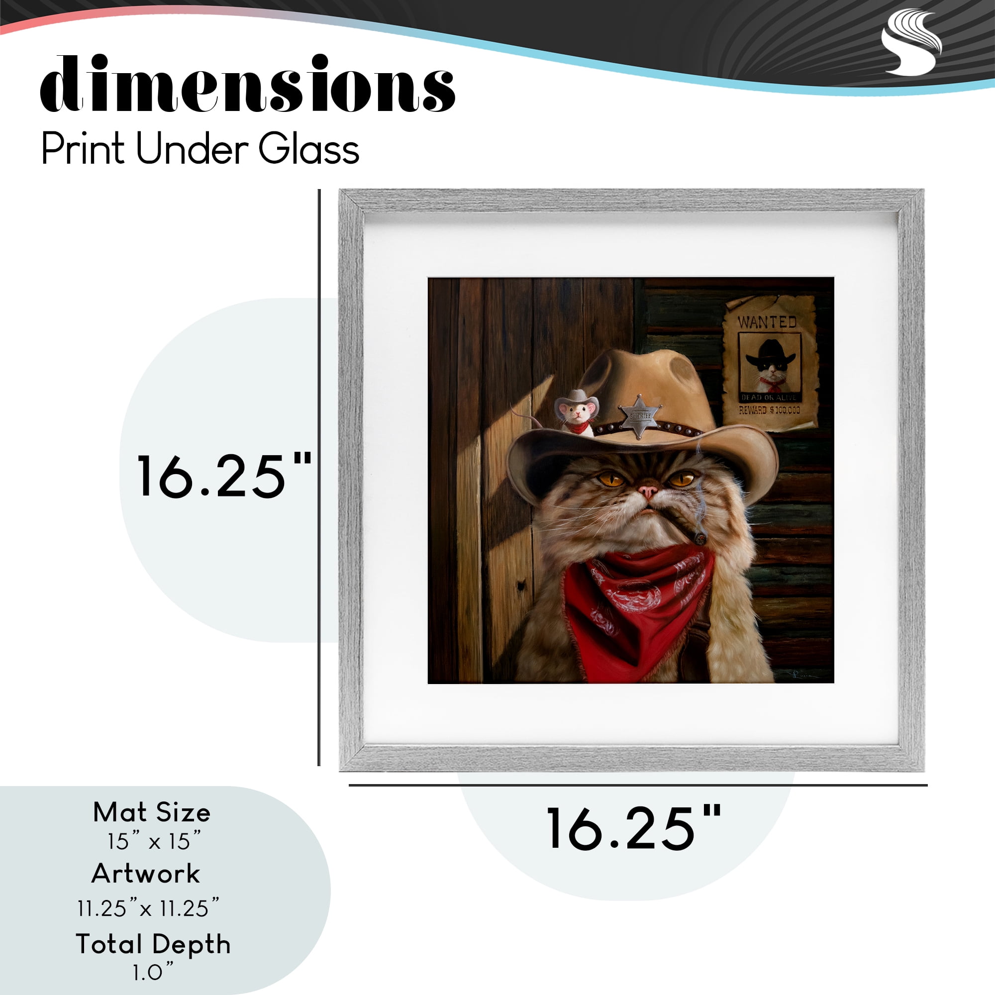 Deputy Purrkins Cat Sheriff Gray Framed Print Under Glass, design by Lucia Heffernan