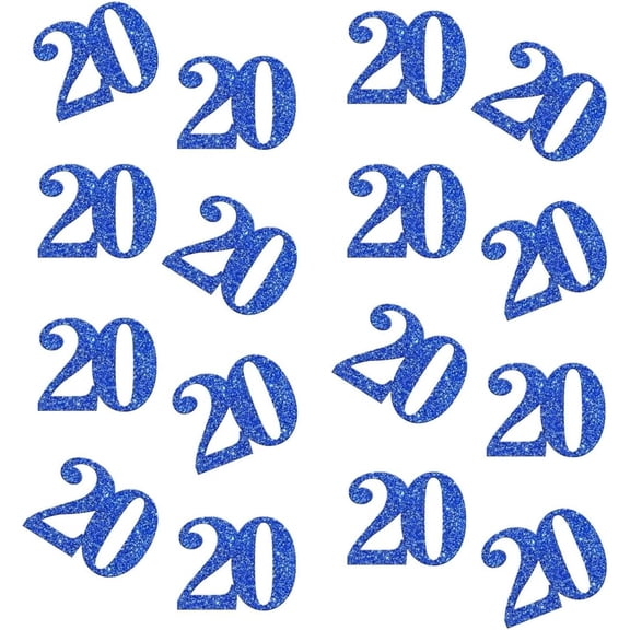 Double Side Blue Glitter Paper Numbrer 20 Confetti 20 Paper Scatter Table Confetti for 20th Birthday Party 20th Anniversary Party Decoration, 100pcs