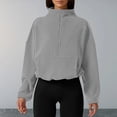 thumbnail image 2 of NMMUED Womens Half Zip Pullover Crop Sweatshirt Mock Neck Sweatshirts for Women Oversized Mock Neck Sweatshirt Mock Turtleneck Sweatshirt Women Oversized Sweatshirt for Women Light Gray S, 2 of 5