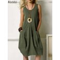 thumbnail image 1 of Robe Mini Décontractée Sans Manches à Encolure Dégagée pour Femmes, à Volants, Unie, de Plage, Surdimensionnée, Ample, Été, 1 of 7