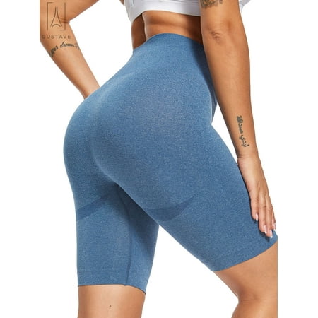 Gustave High Waisted Biker Shorts for Women Yoga Athletic Workout Shorts Butt Lifting Tummy Control Leggings Solid Compression Short Pants for Running Gym Exercise  Blue  M