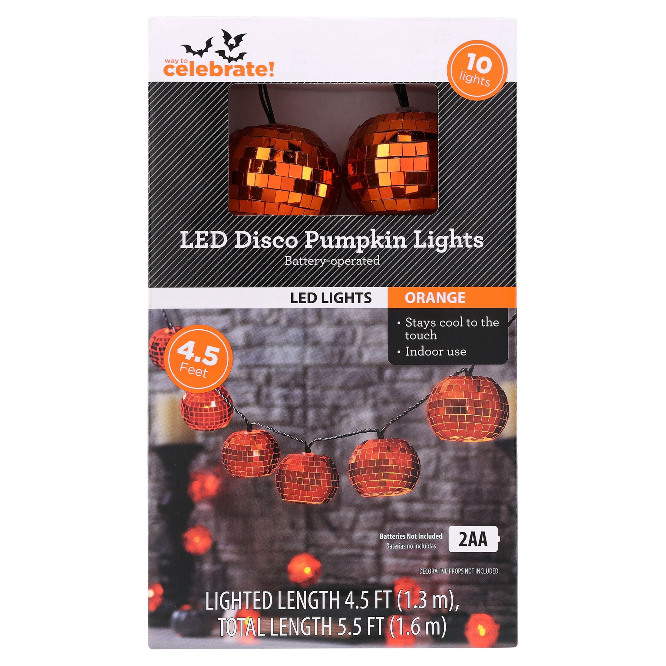 Indoor 10-Count Battery-Operated LED Disco Pumpkin String Lights, Orange, 4.5', Halloween by Way To Celebrate