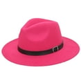 thumbnail image 2 of Pxiakgy hats for women Women's Crushable Wool Felt Outback Hat Panama Hat Wide Brim with Belt Hot Pink + One size, 2 of 6