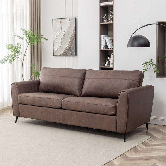 Luna Mid-Century Modern Pullout Sofa Bed with 4" Gel Mattress, Brown