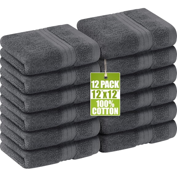 Utopia Towels 12 Pack Premium Wash Cloths Set, 12 by 12 Inches, 100% Cotton Ring Spun, Highly Absorbent and Soft Feel Washcloths for Bathroom, Spa, Gym, and Face, Grey