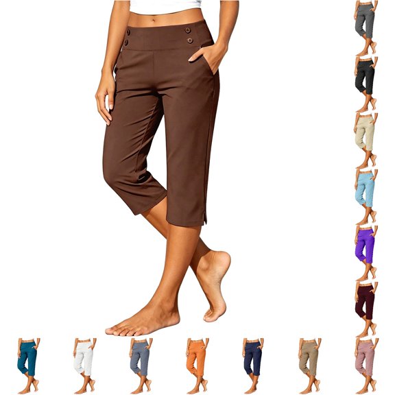 Glisme Pants For Women High Waist Straight Leg Sweatpants Relax Fit Slacks Trend Bottoms Brown 2Xl
