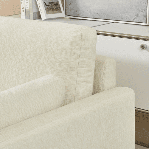 BSHTI 58.66" Small Modern Loveseat Sofa, Mid Century Chenille Fabric 2-Seat Couch Love Seat with Back Cushions, for Living Room, Bedroom and Small Space,Beige