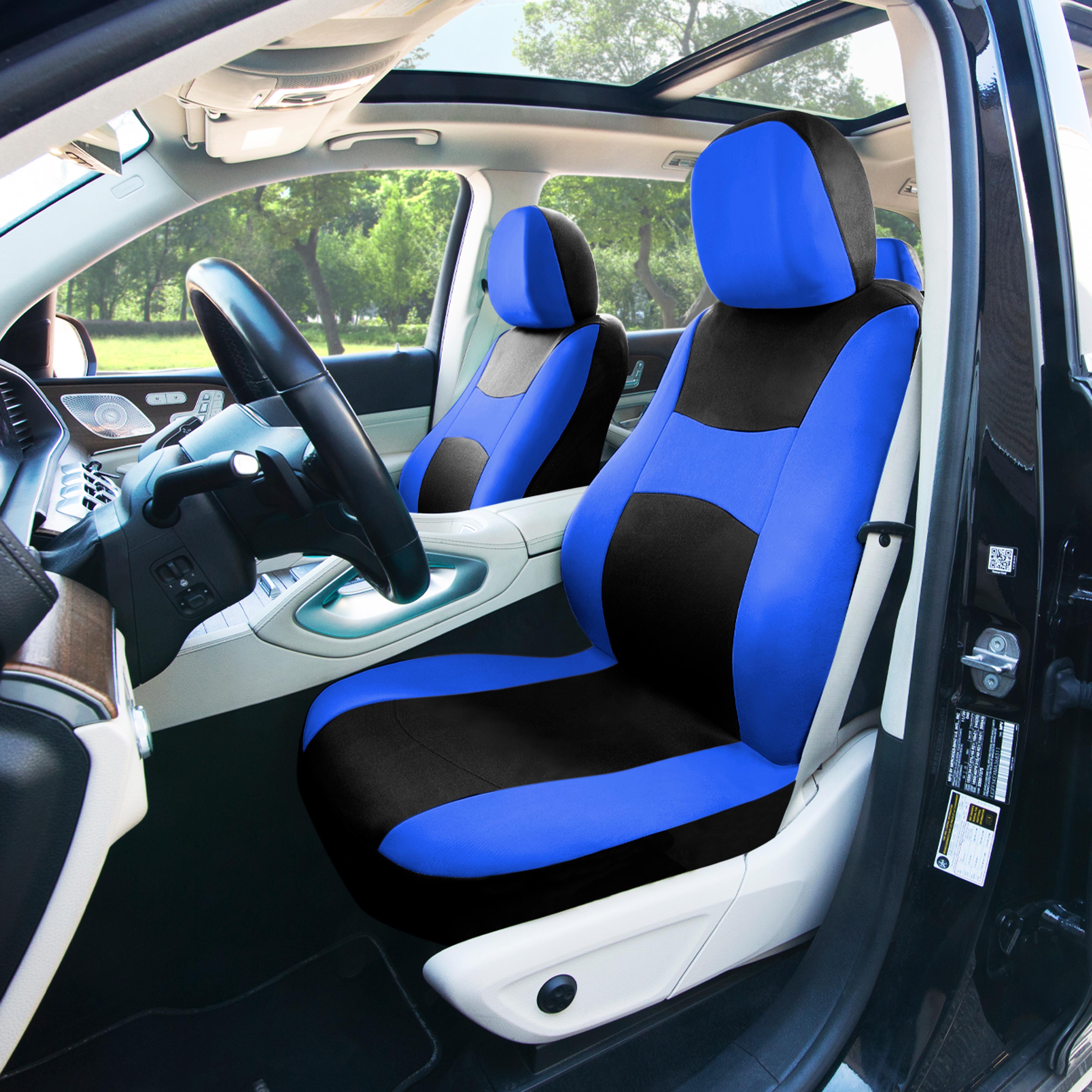 FH Group 3 rows Cloth Car Seat Covers for SUV, Sedan, Van Full Set - Universal Fit Automotive Seat Covers, Split Bench Rear Seat with Steering Wheel Cover, 4 Seatbelt Pads FB030217BLUEBLACK-COMBO - image 3 of 7
