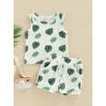 thumbnail image 2 of Children 2pcs Clothes Suit Baby Summer Shorts Set Tracksuit Casual Leaf Print Sleeveless Tops+Trousers Newborn Outfit, 2 of 8