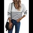 thumbnail image 1 of Suéter de Punto para Mujer, Informal, con Cuello en V, Estampado A Rayas, Holgado, de Larga M, 1 of 10