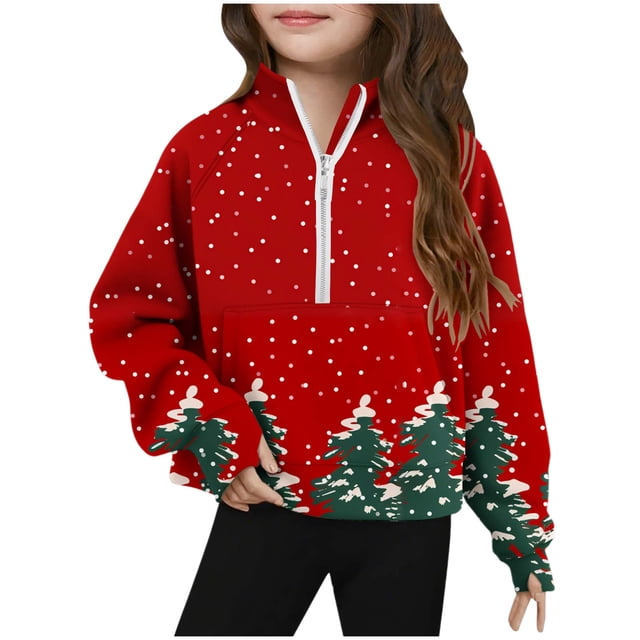 Sudadera sin capucha, mediana, grande, con media cremallera, cuello redondo, manga larga, jersey corto, sudaderas de polar para niñas de 5 a 14 años, blusa de poliéster