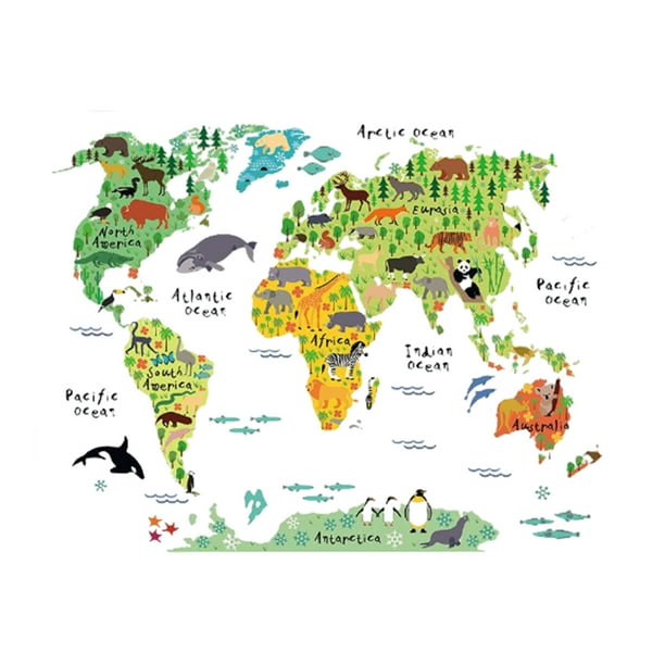 Ounissouiy Pegatina de pared con mapa del mundo, papel tapiz autoadhesivo impermeable para interiores, decoración educativa de aprendizaje extraíble Decoración del hogar Ounissouiy HA075111-00